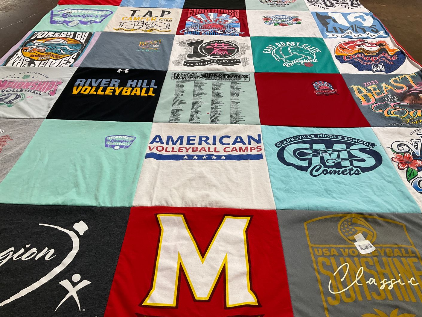 T-shirt quilt featuring river hill volleyball by Li from MD