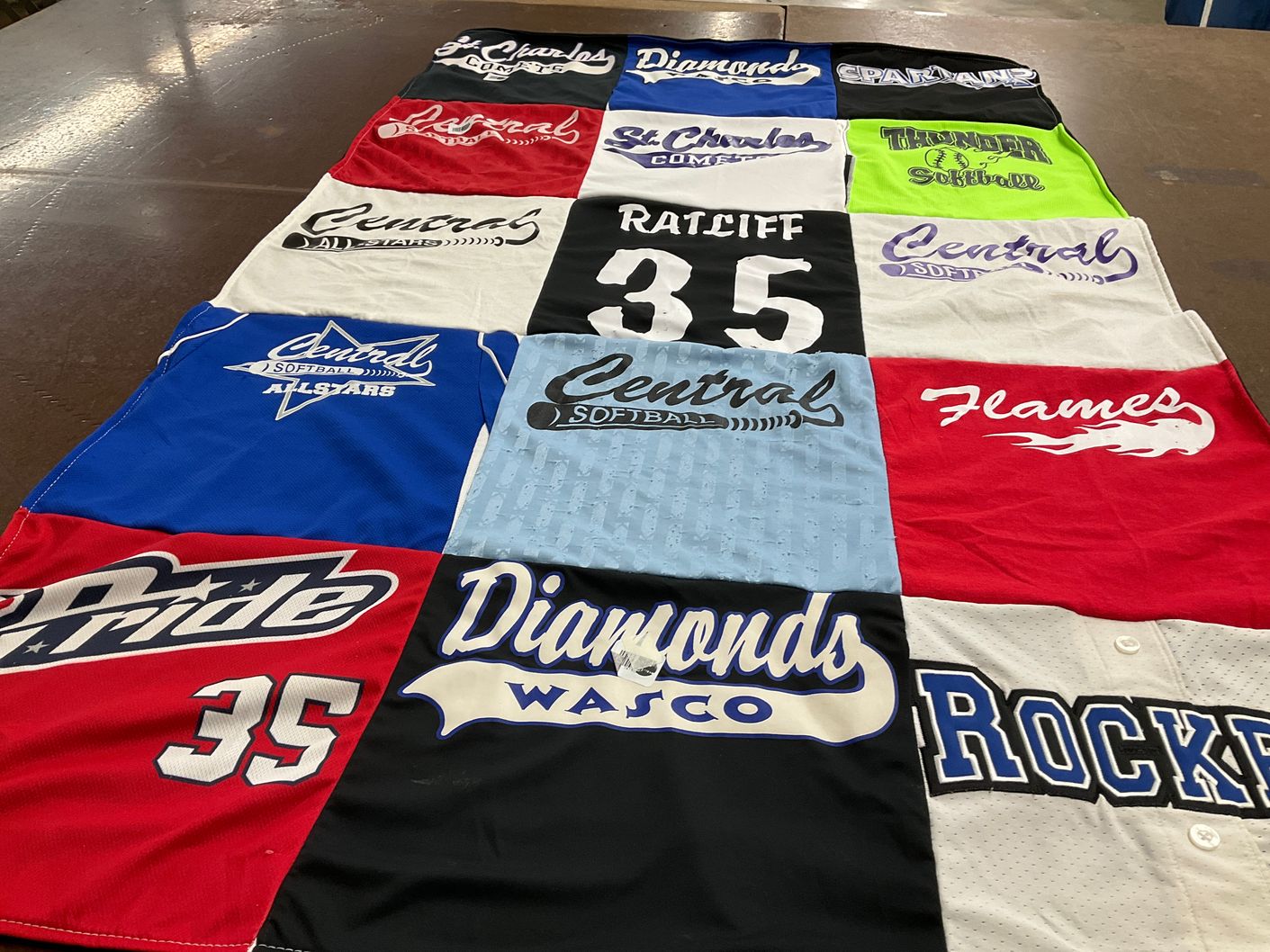 T-shirt quilt featuring wasco diamonds, central pride by Amanda from IL