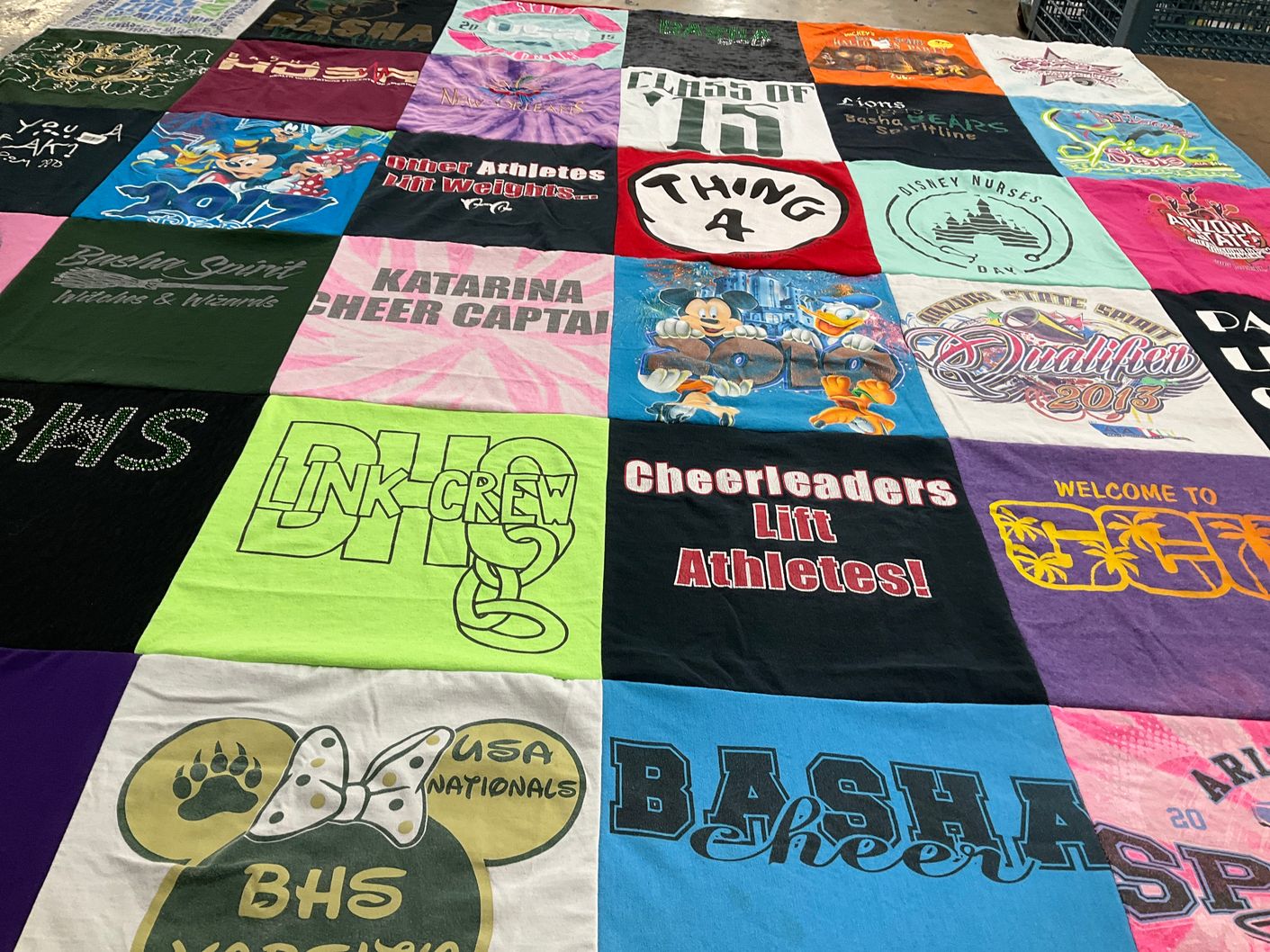 T-shirt quilt featuring basha high school cheer by Kim from AZ