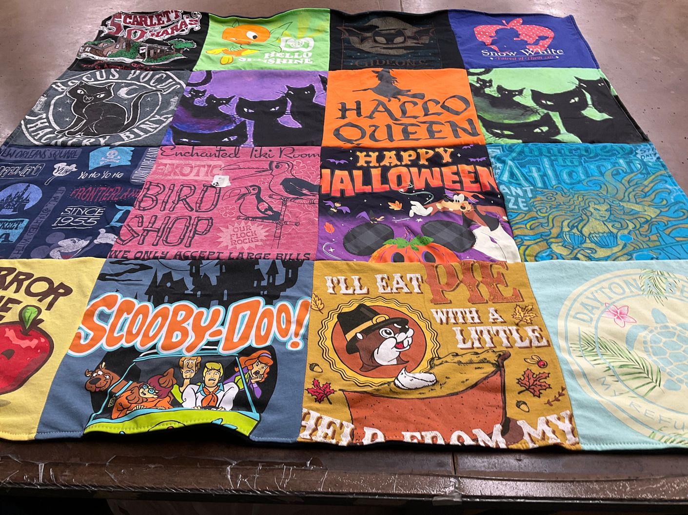 T-shirt quilt with halloween, horror themes by Terri from MO
