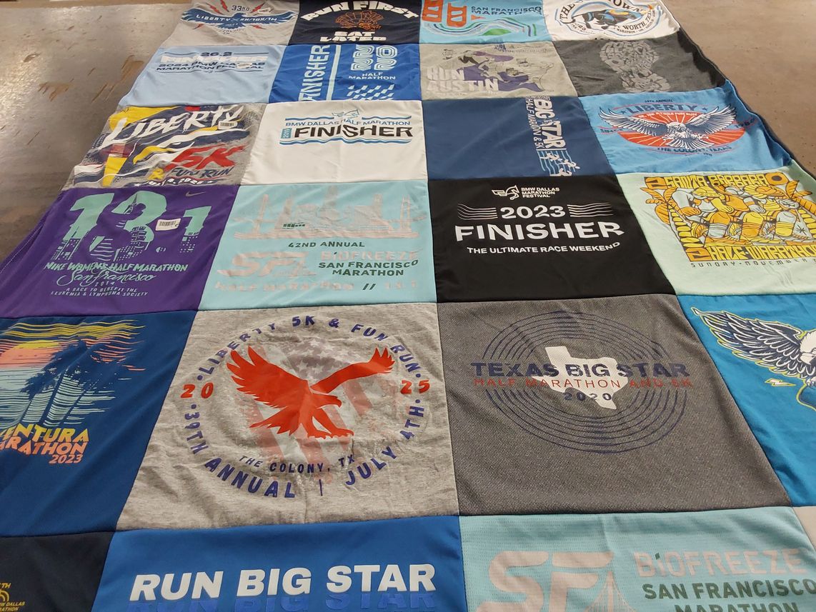 T-shirt quilt with running, marathons themes by Teresa from TX