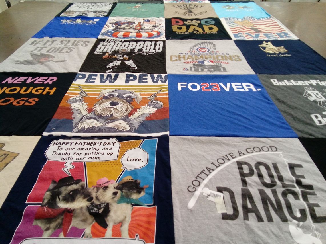 T-shirt quilt with pets, fathers day themes by Jennifer from IL