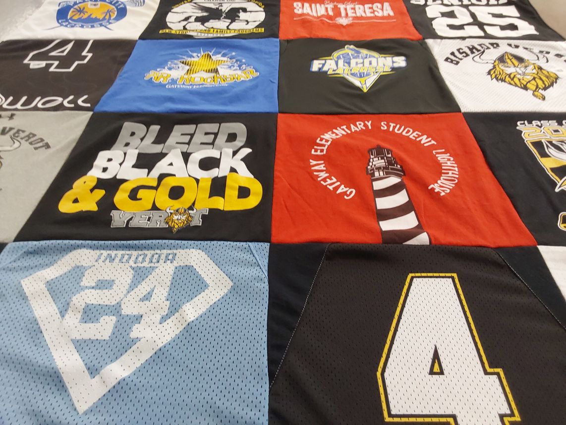 T-shirt quilt from vernon high school, gateway elementary school by Kelley from FL