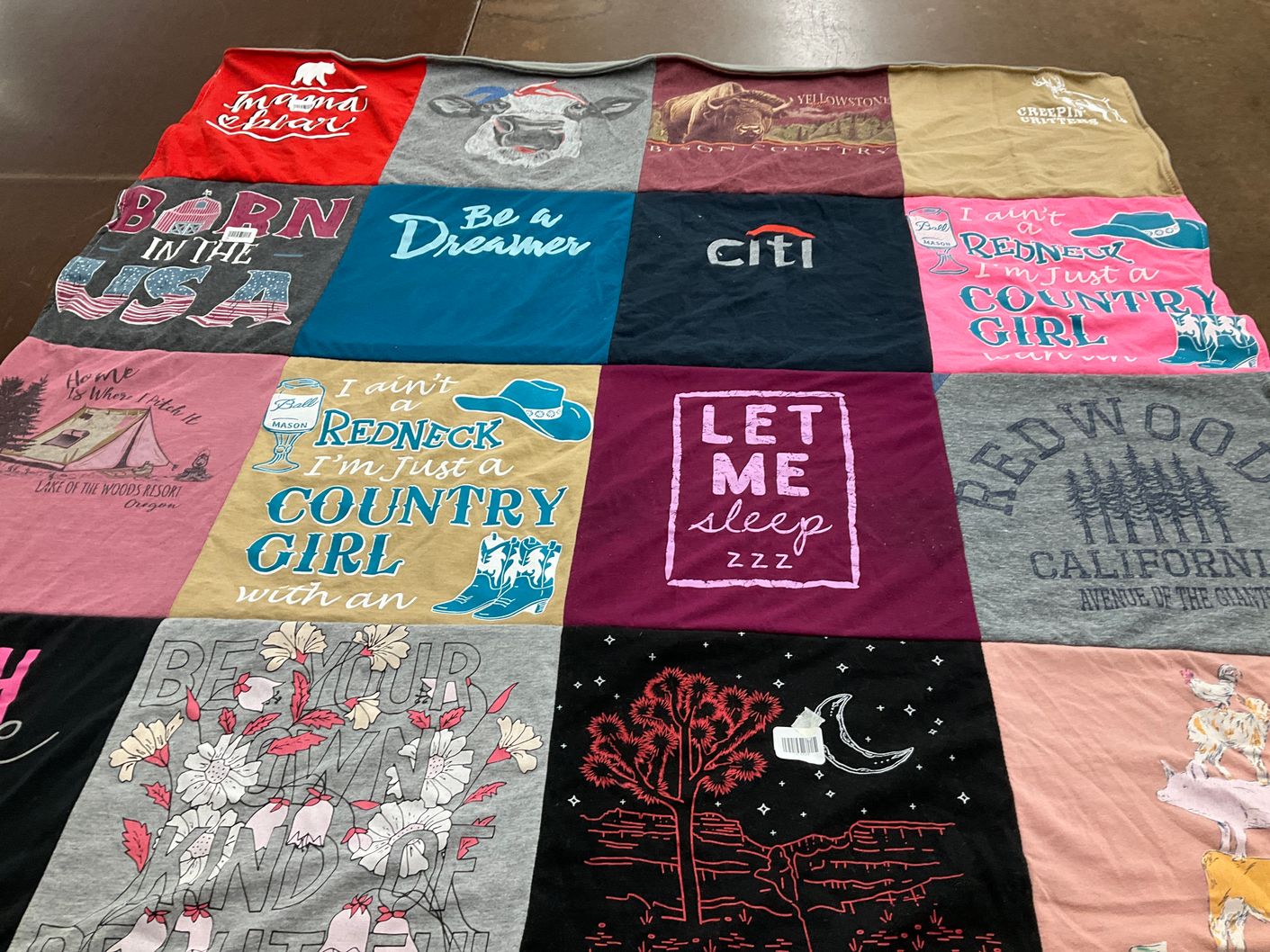 T-shirt quilt with outdoors, camping themes by Shirley from FL