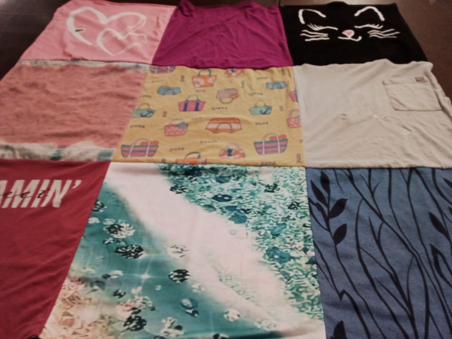 T-shirt quilt with travel, fashion themes by Ashley from CA