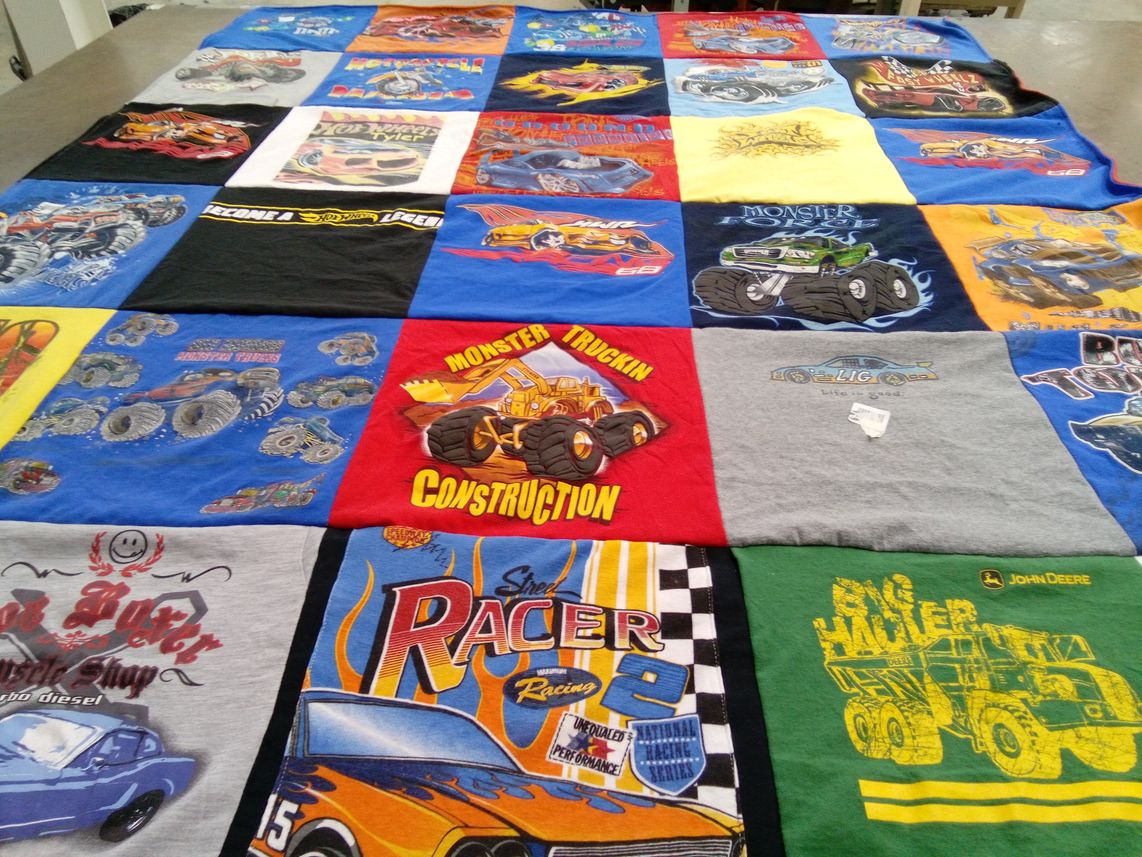 T-shirt quilt with cars, monster trucks themes by Michelle from NC