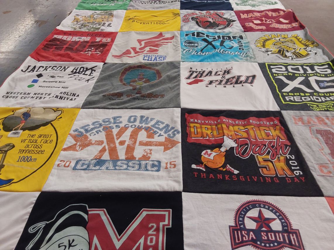 T-shirt quilt featuring maryville track and field rebels by Dianne from TN