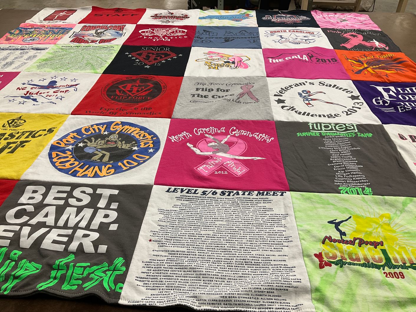 T-shirt quilt from north carolina gymnastics, port city gymnastics by Beverly from NC