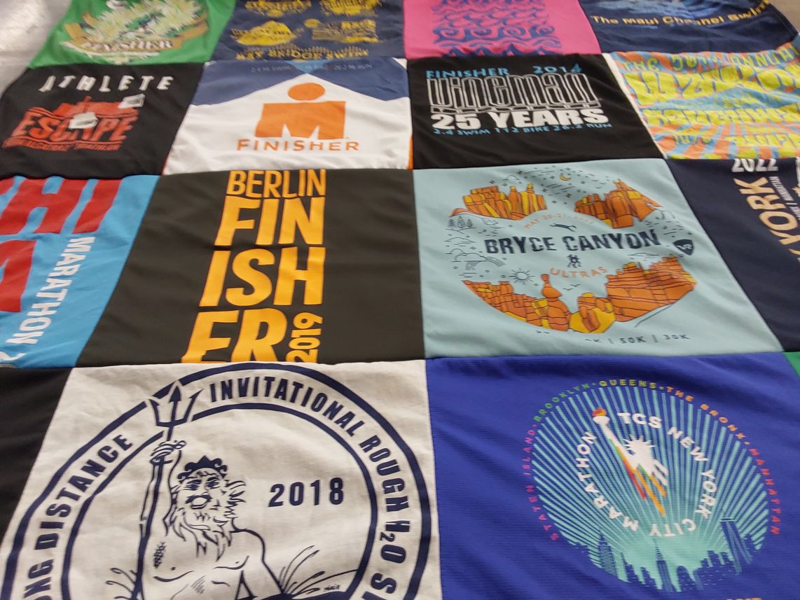 T-shirt quilt with marathon, running themes by Michelle from HI