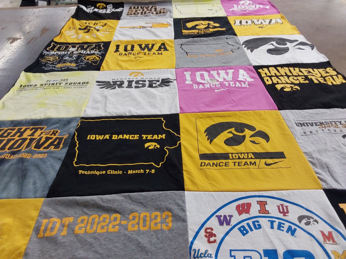T-shirt quilt featuring iowa hawkeyes, iowa dance team by Mia from IA