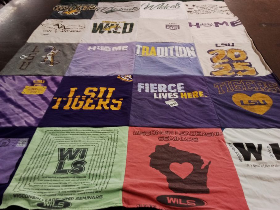 T-shirt quilt featuring louisiana state university tigers by Stephanie from NJ