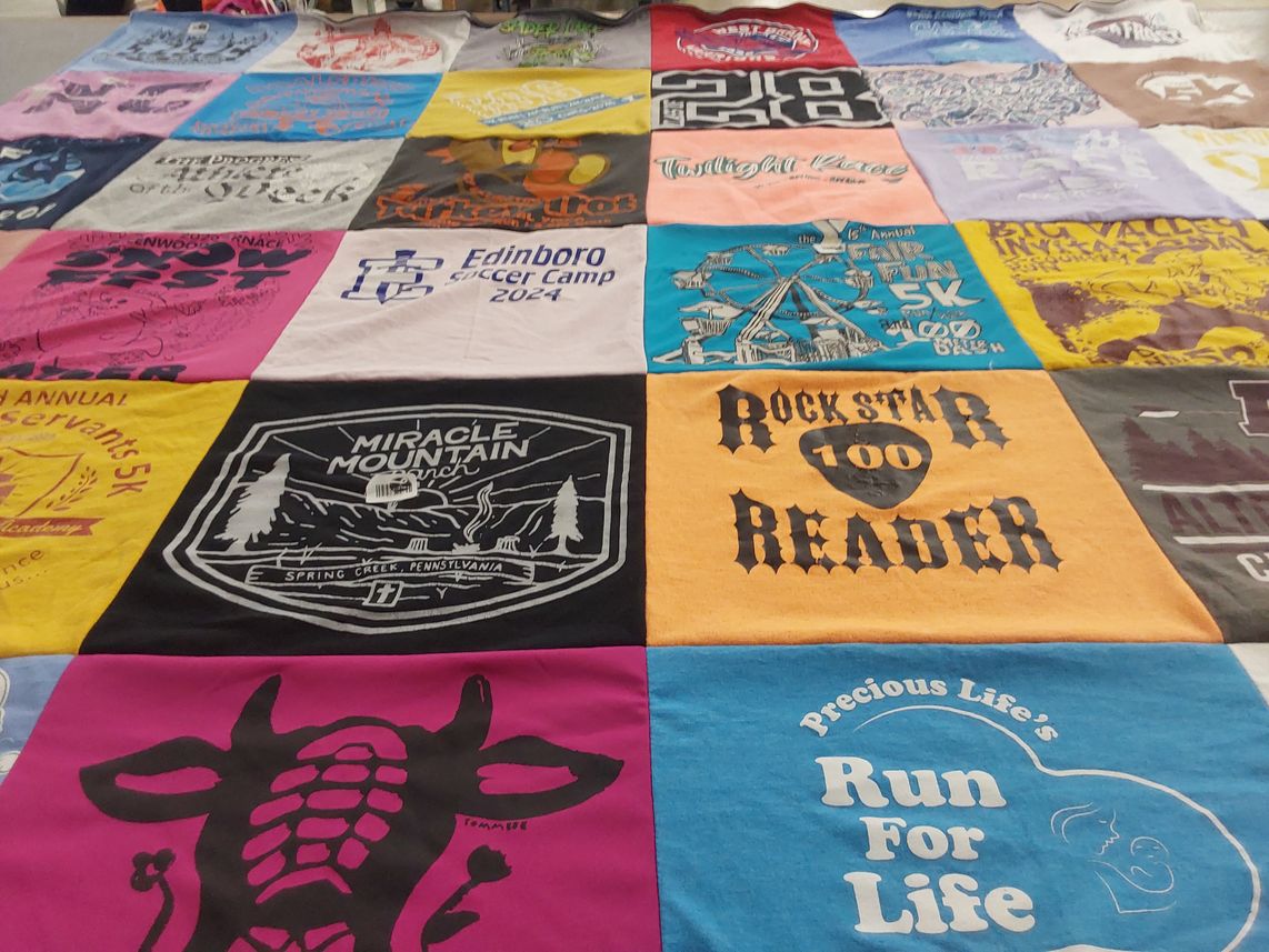 T-shirt quilt from edinboro university by Crystal from PA