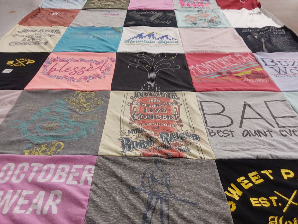 T-shirt quilt with music, concerts themes by Jaclyn from KS