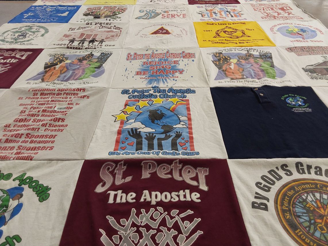 T-shirt quilt with catholic community, religion themes by Christine from TX