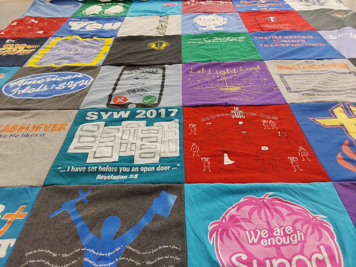 T-shirt quilt with youth, spirituality themes by ANGELA from TX