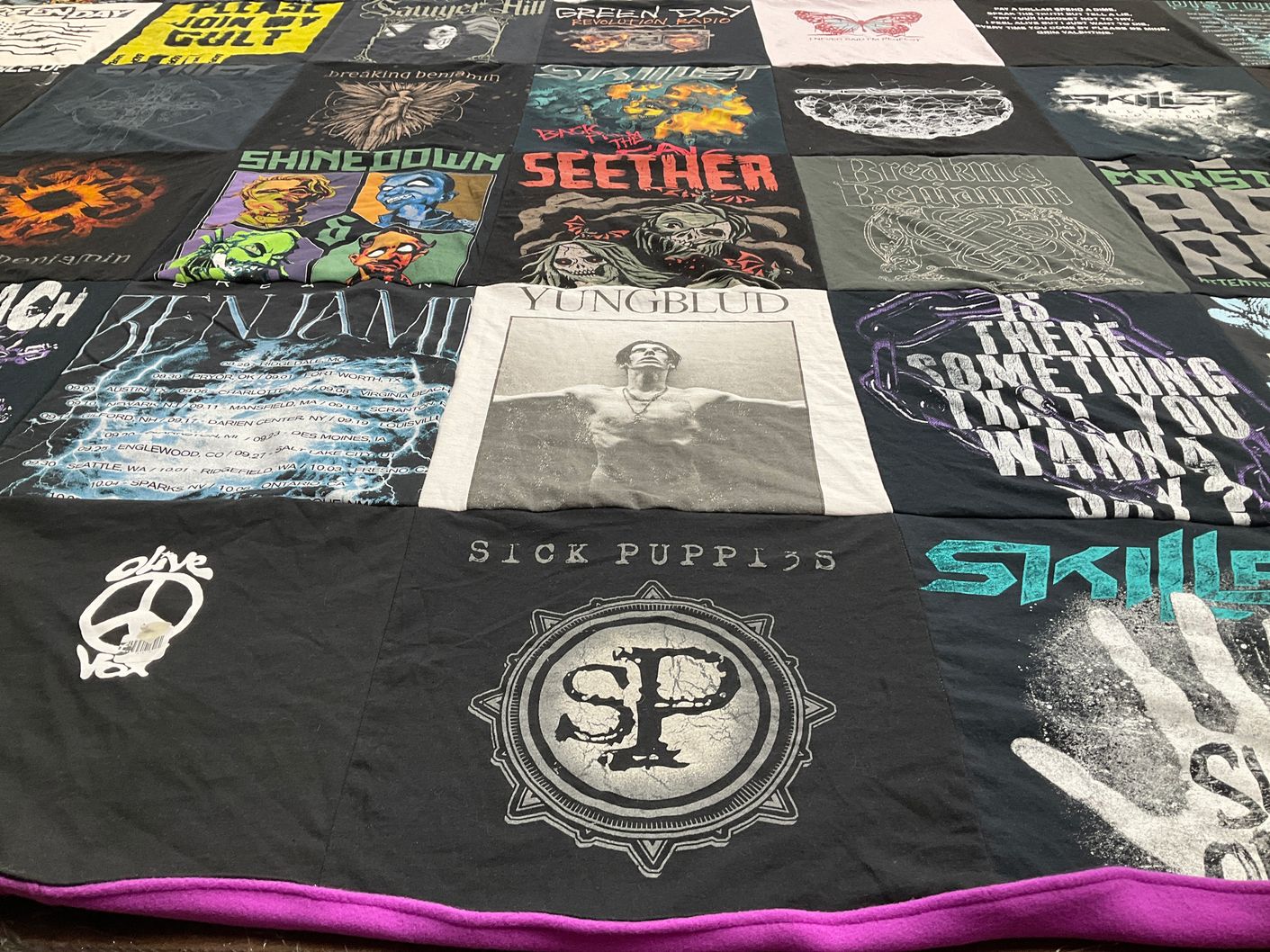 T-shirt quilt with music, rock themes by Kelly from AL