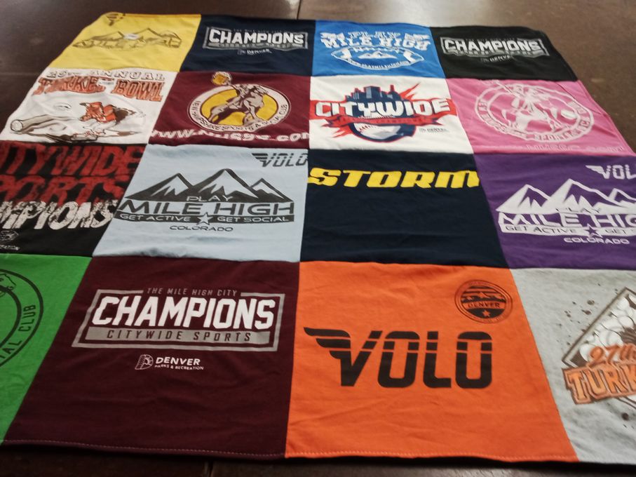 T-shirt quilt with sports, recreation themes by Ashley from CO