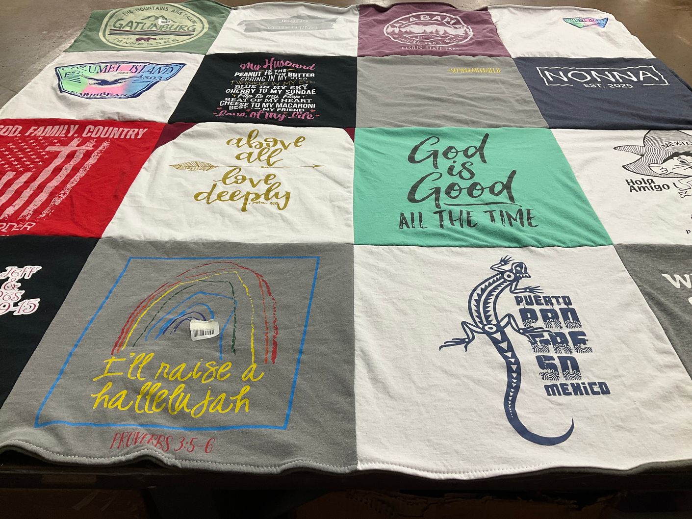 T-shirt quilt with family, faith themes by Desiree from AL