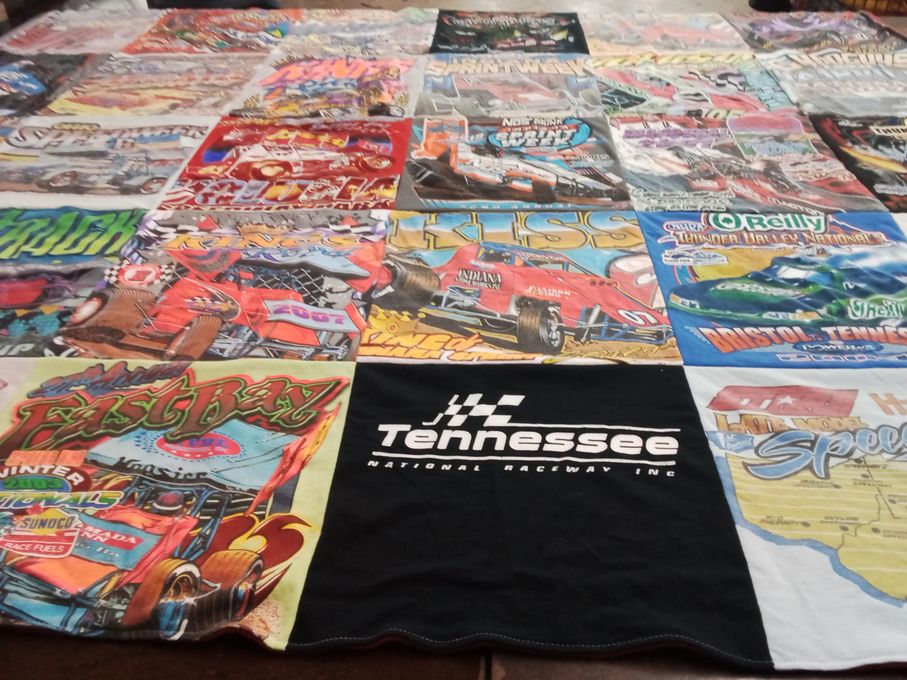 T-shirt quilt with racing, motorsports themes by Stuart from OH