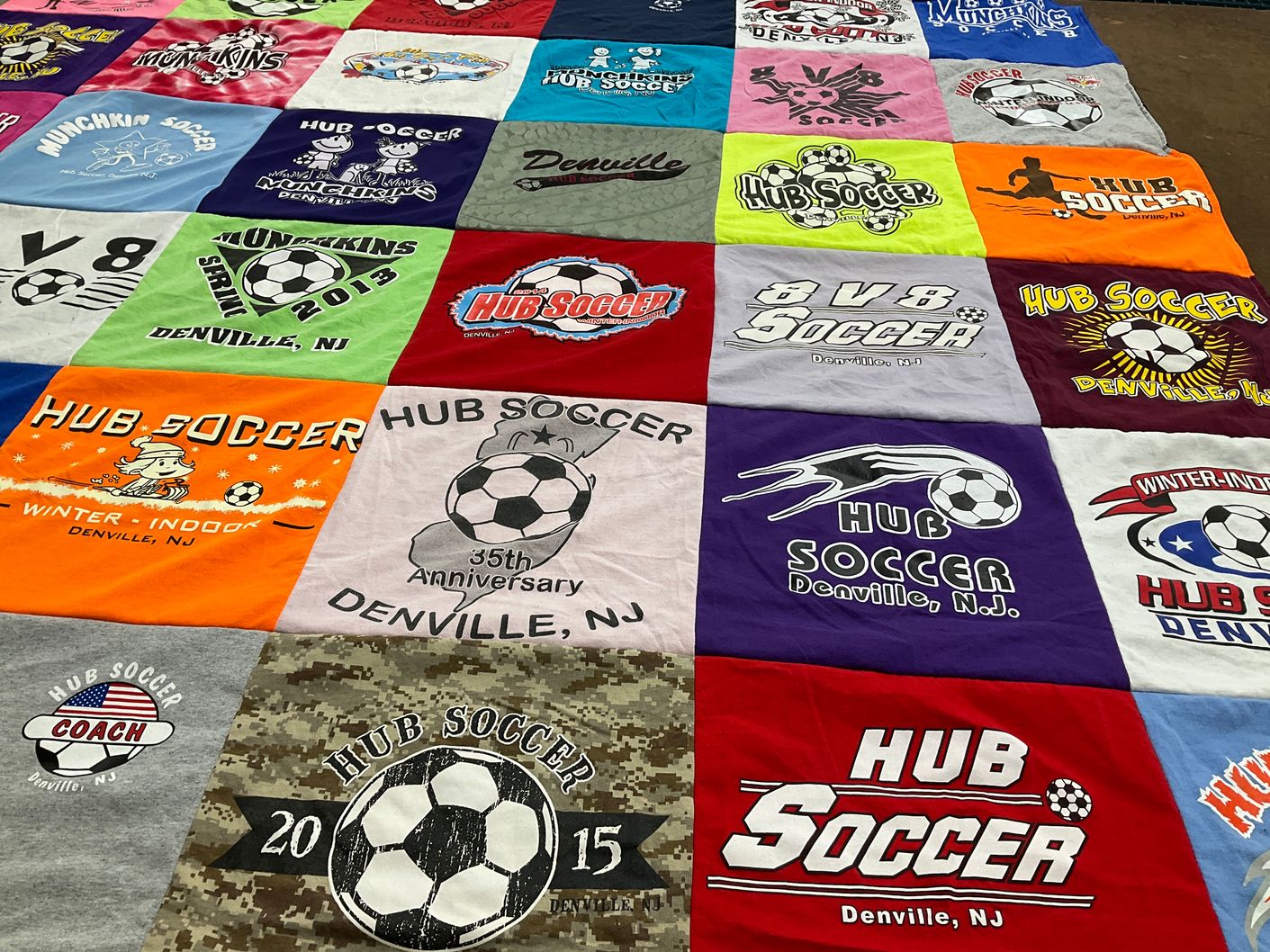 T-shirt quilt with soccer, youth sports themes by Andrea from NJ