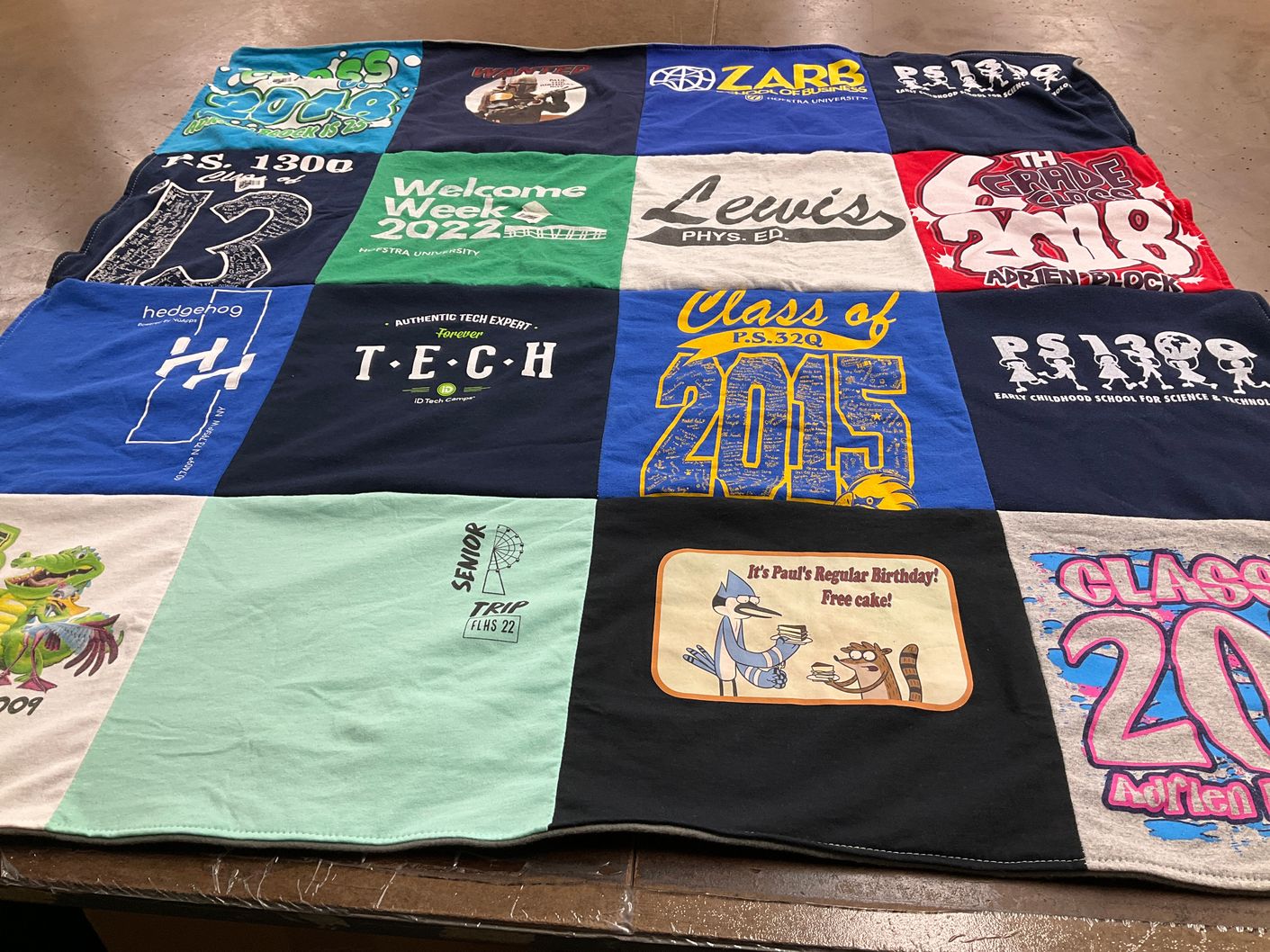 T-shirt quilt from ernie childhood school for science and technology, long island university by Kaliopi from NY