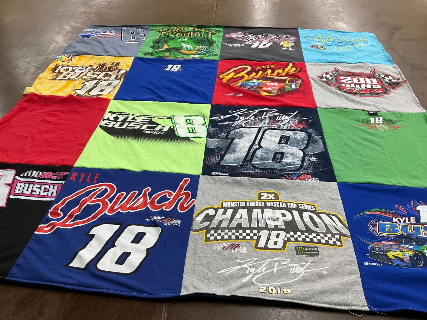 T-shirt quilt with racing, motorsports themes by Debbie from OK