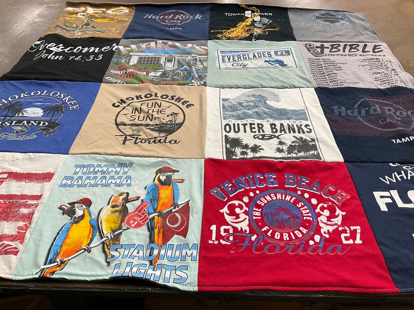 T-shirt quilt with beaches, vacation themes by Carol from FL