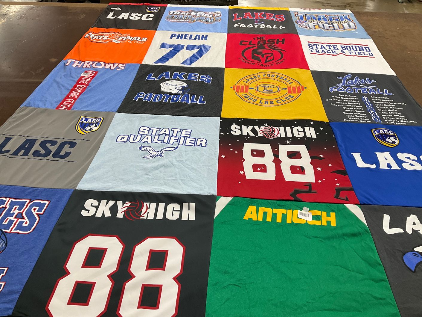 T-shirt quilt featuring lakes high school football, sky high school football by Tricia from IL