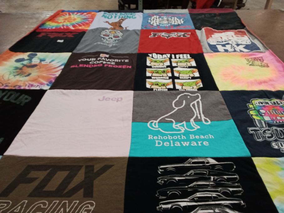 T-shirt quilt with beach, surfing themes by Carrie from PA