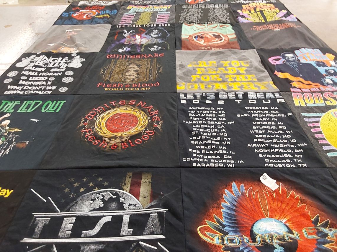 T-shirt quilt with music, rock themes by Stephani from PA