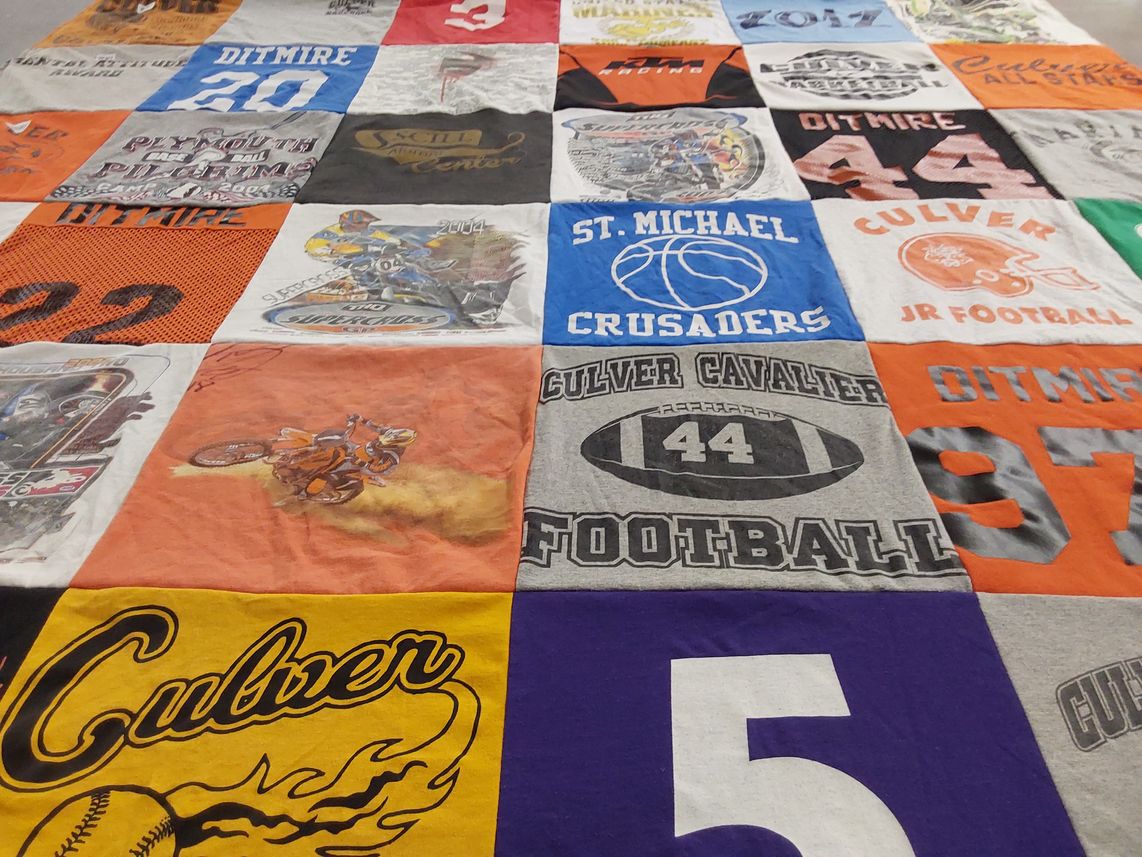 T-shirt quilt featuring culver cavaliers, plymouth pilots by Amy from IN