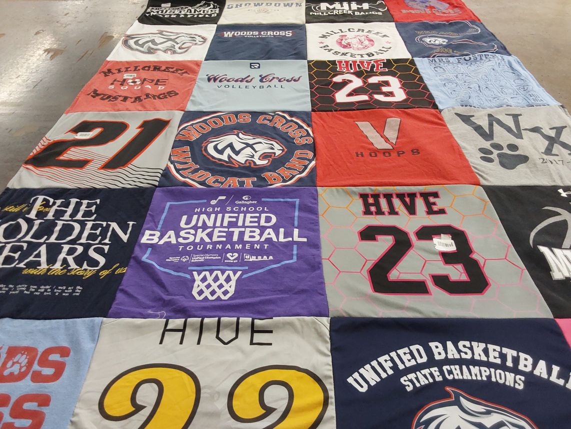 T-shirt quilt from woods cross high school, hillcrest high school by Lori from UT