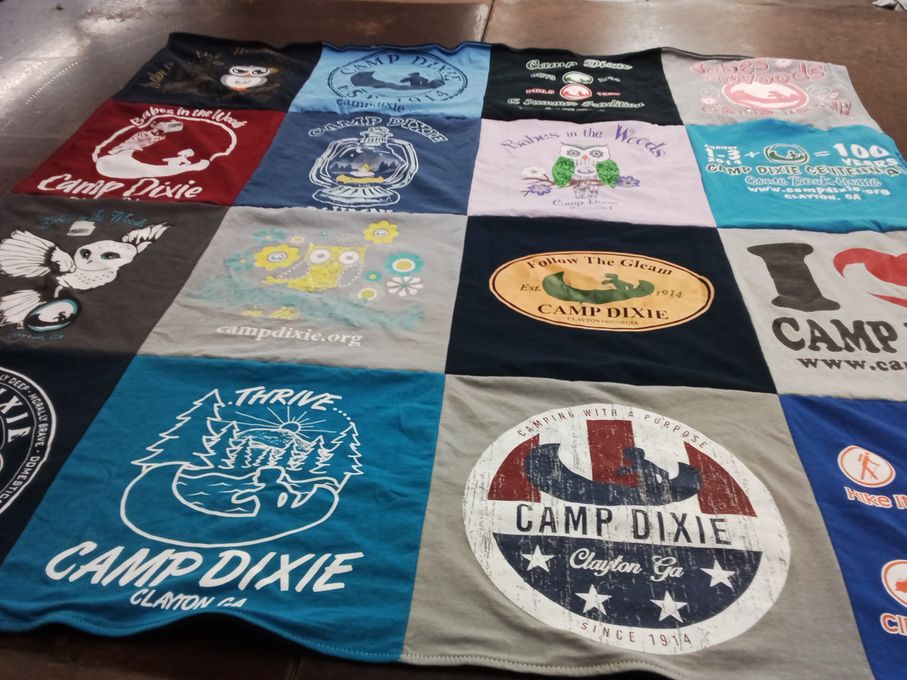 T-shirt quilt with camping, nature themes by Emily from AL