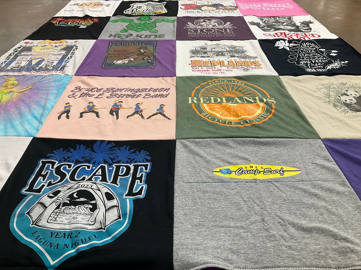 T-shirt quilt with music, camps themes by Nancy from CA