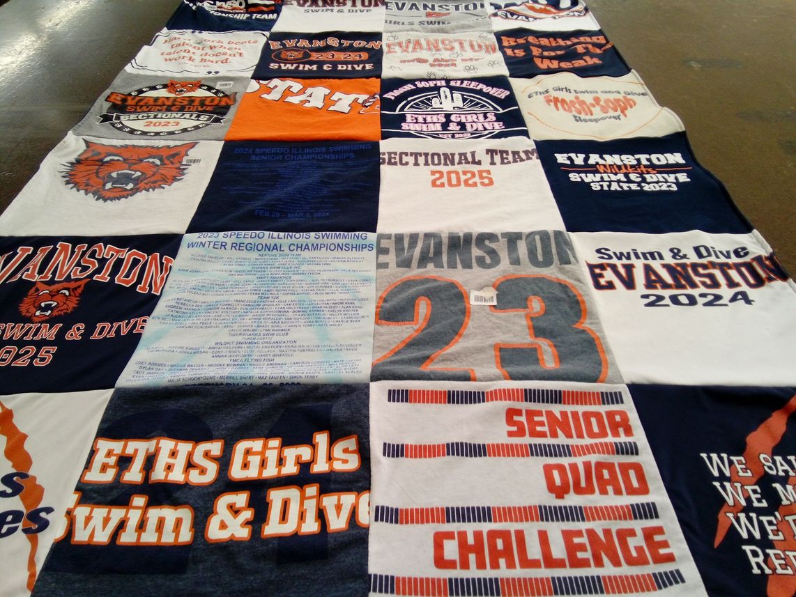 T-shirt quilt featuring evanston township high school swim & dive by Carol from NC