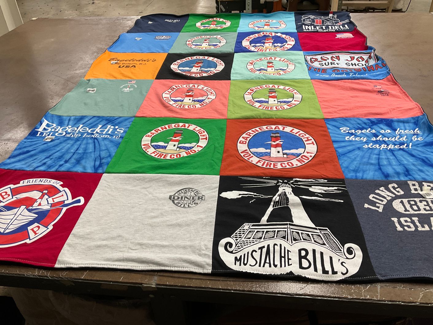 T-shirt quilt with beach, cooking themes by Elaine from PA