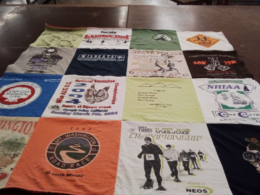 T-shirt quilt with snowshoeing, running themes by Kevin from NH