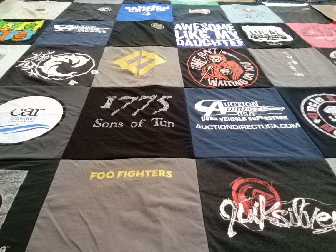 T-shirt quilt with music, vehicles themes by kenneth from NC
