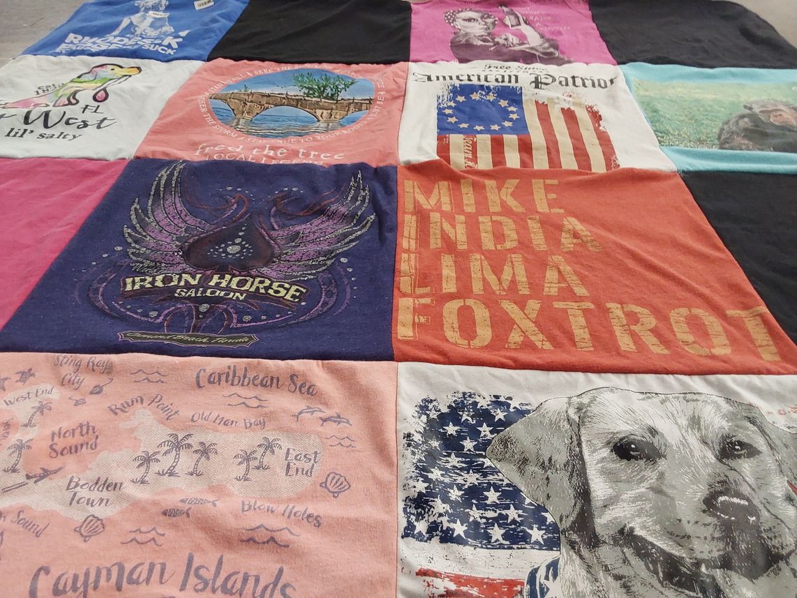 T-shirt quilt with travel, pets themes by Jill from FL