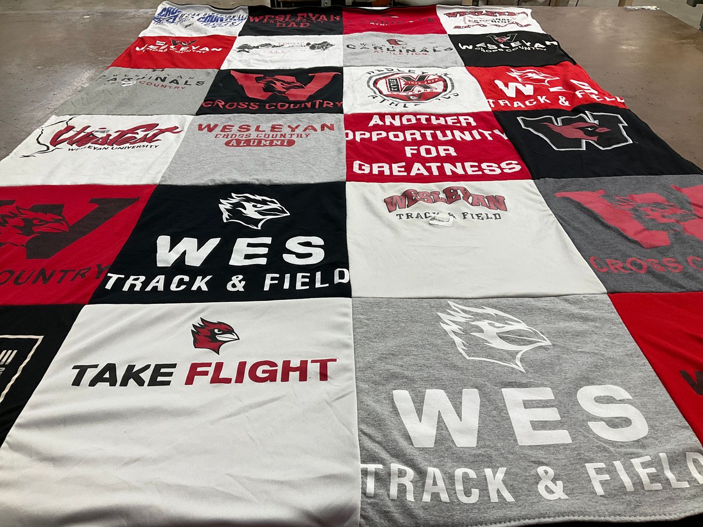 T-shirt quilt featuring wesleyan university cardinals by Cheryl from NJ