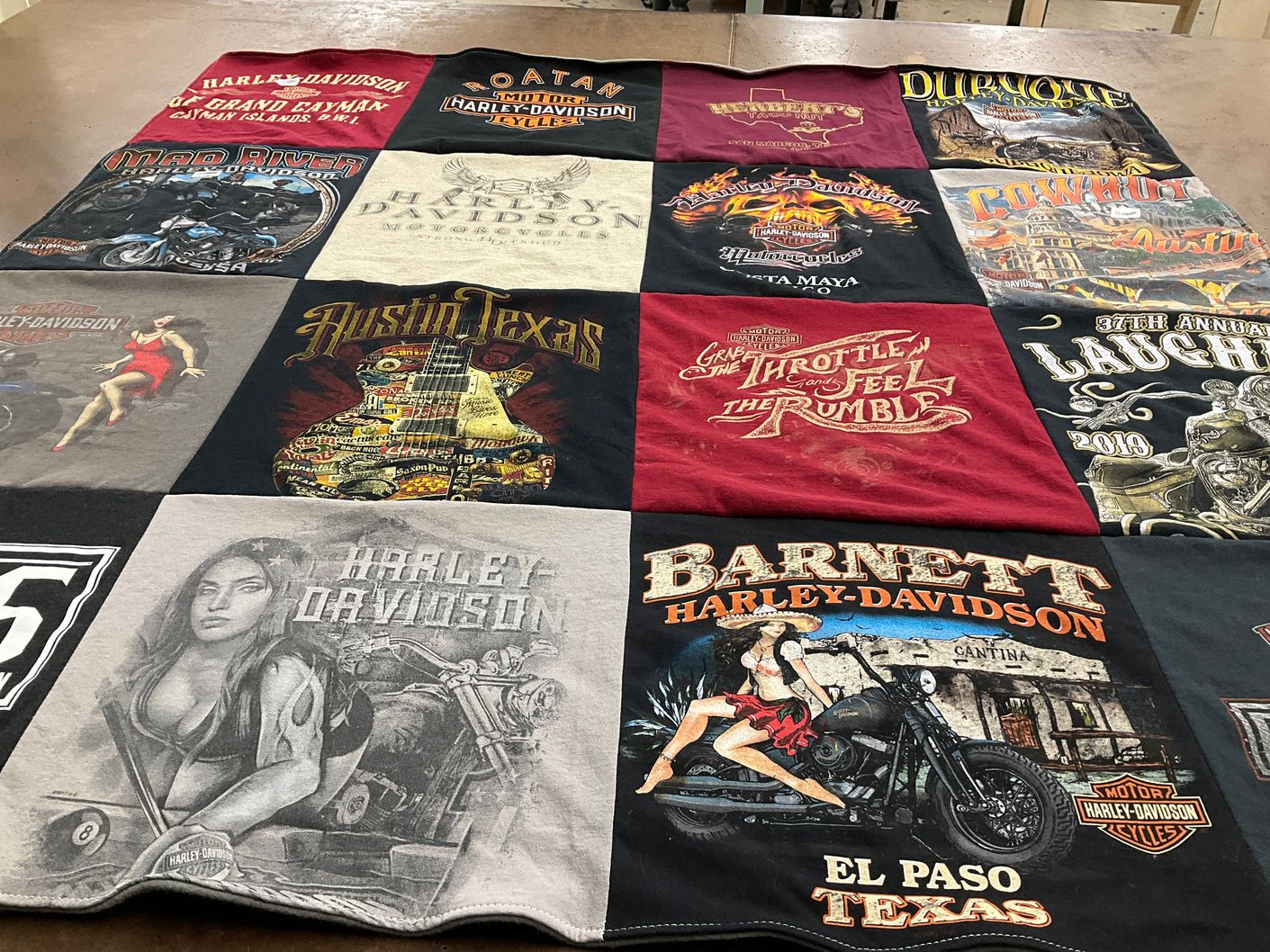 T-shirt quilt with motorcycles, riding themes by Dw from AZ