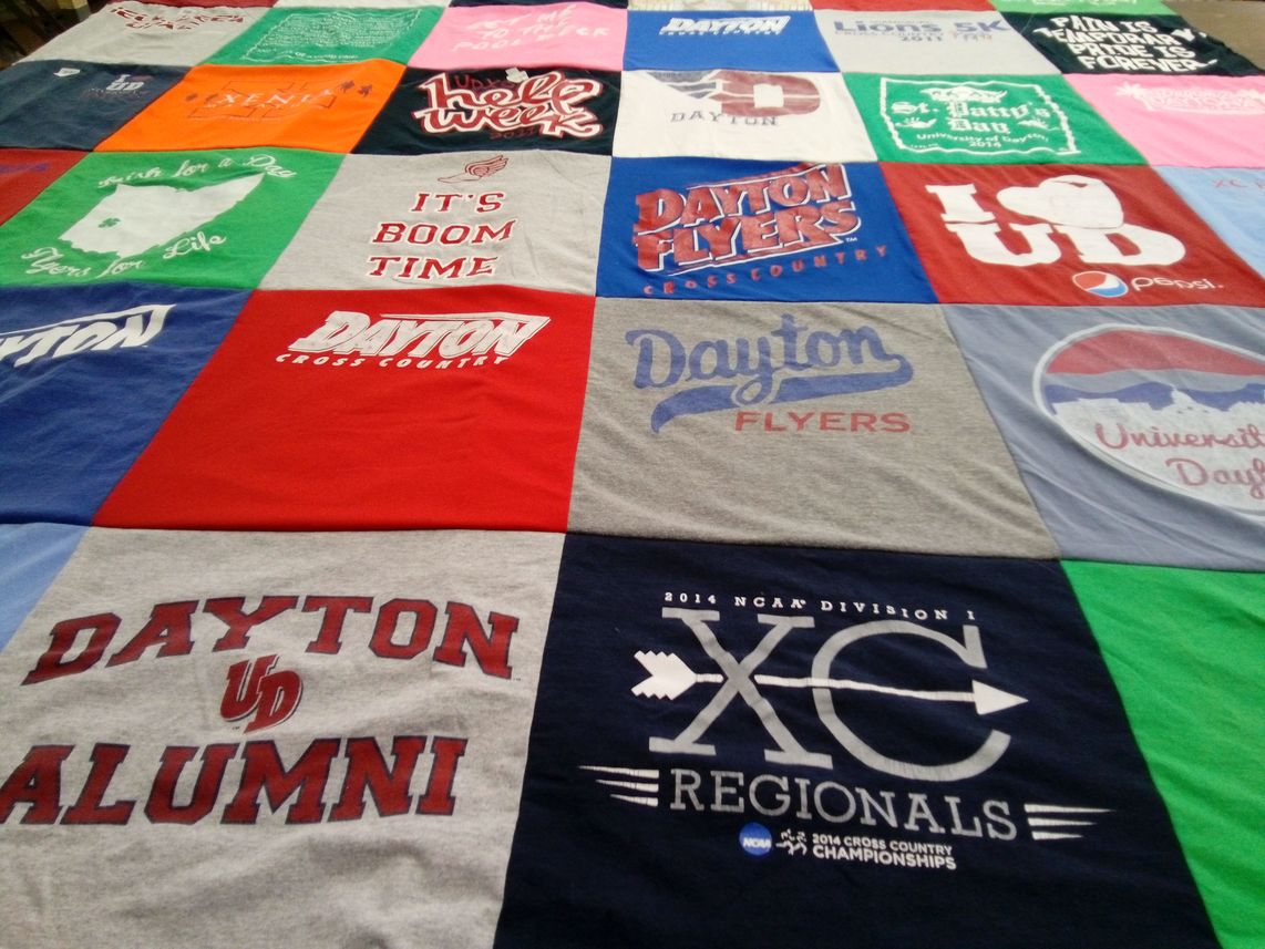 T-shirt quilt featuring university of dayton cross country, university of dayton flyers by Natalie from CA