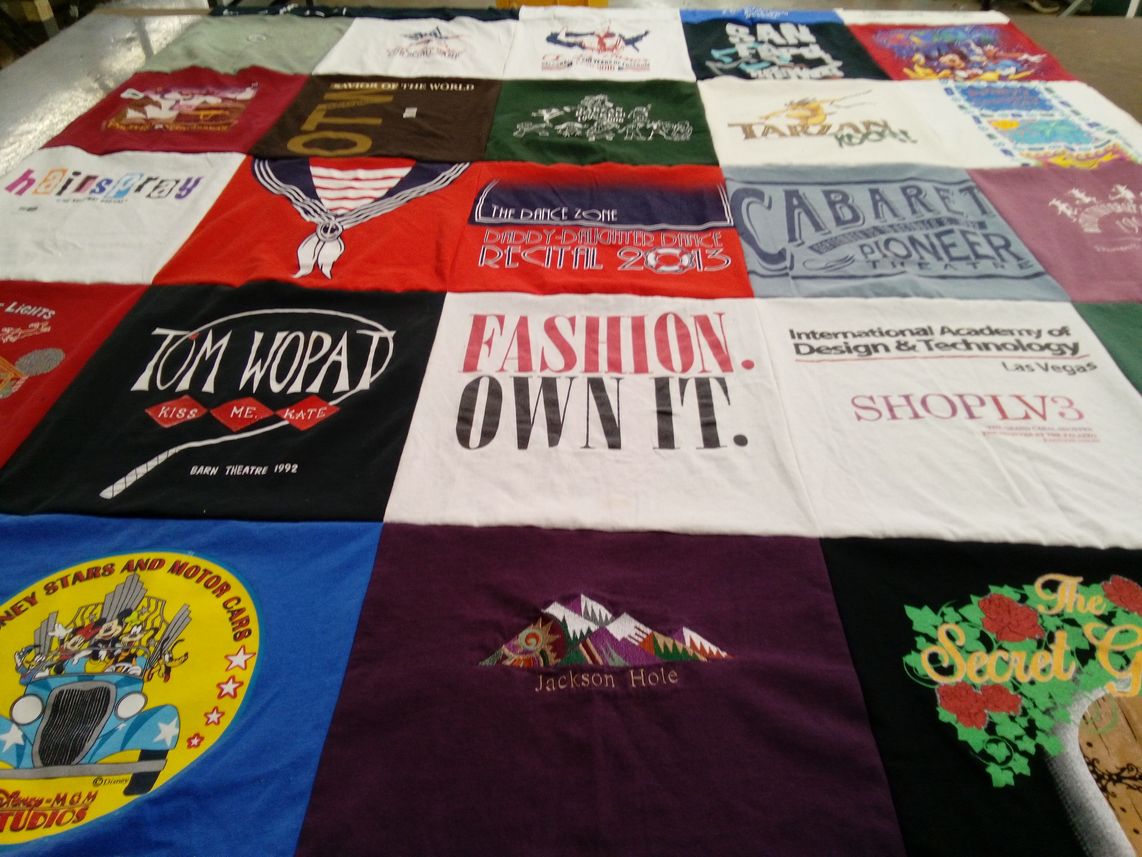 T-shirt quilt with theater, dance themes by Dennis from UT