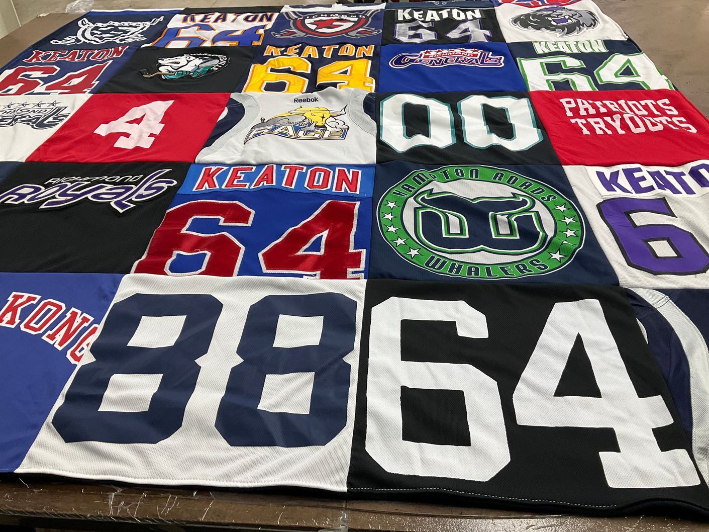 T-shirt quilt with sports, youth sports themes by Tiffany from VA