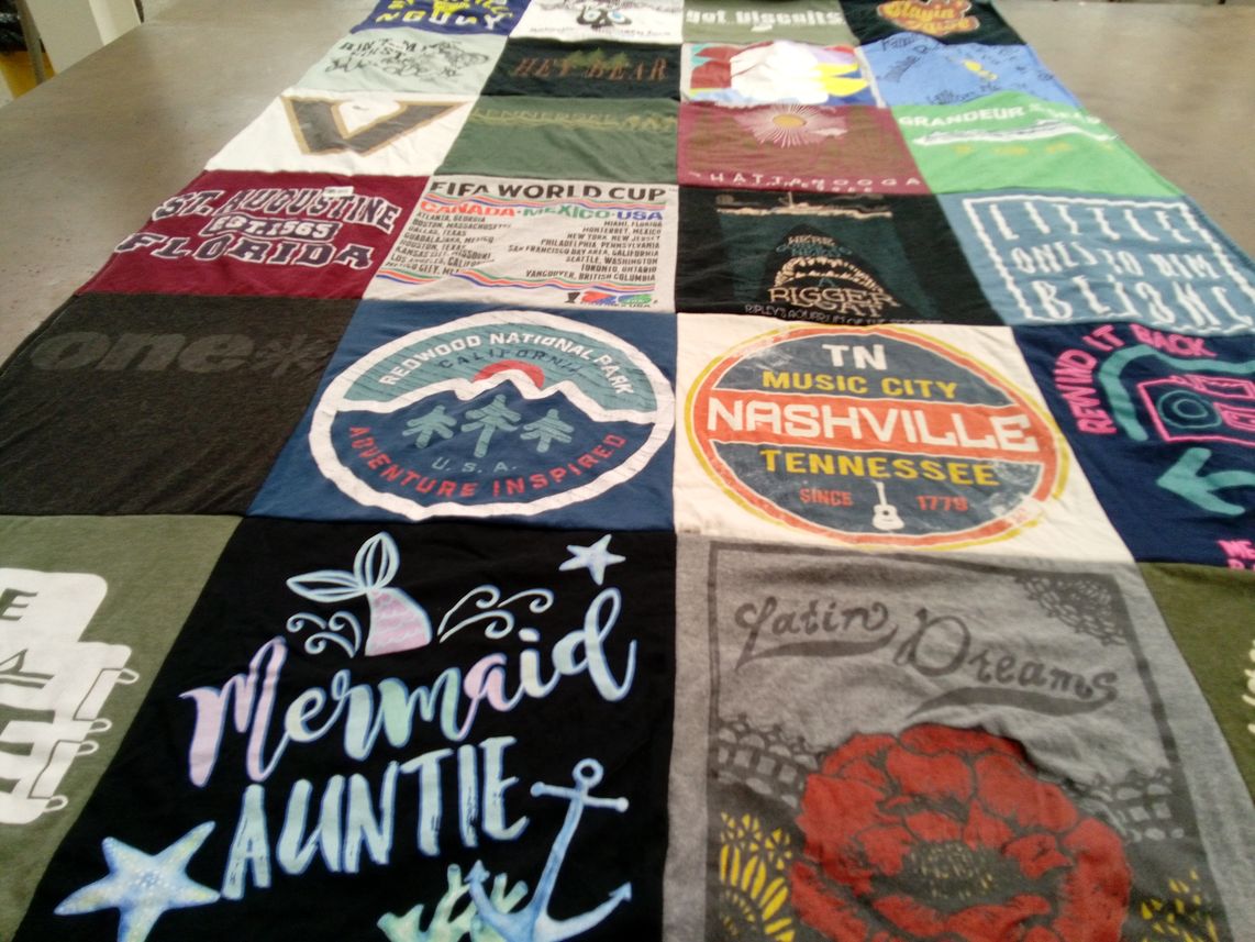 T-shirt quilt with travel, nature themes by Chandler from TN