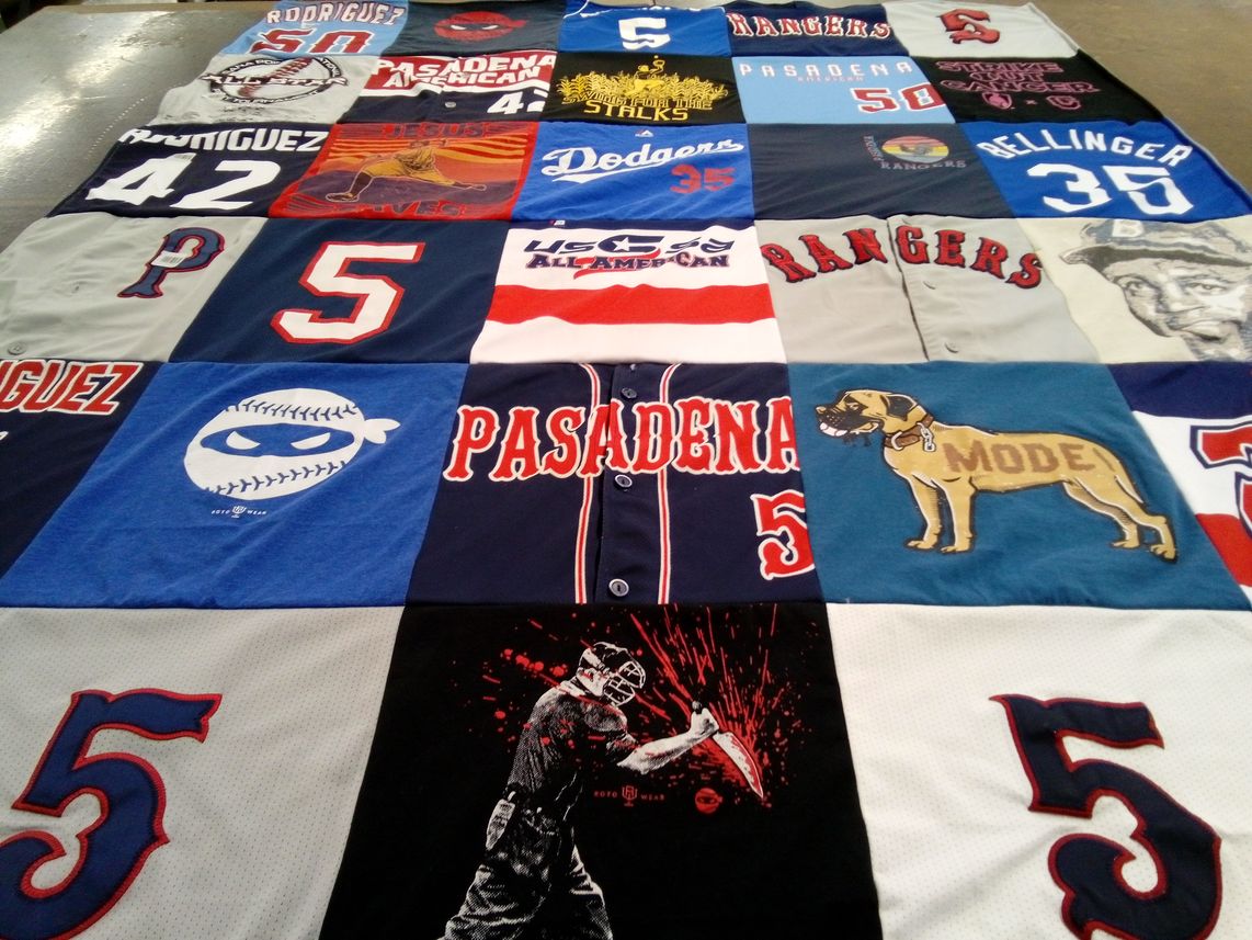 T-shirt quilt featuring los angeles dodgers, texas rangers by Frania from CA