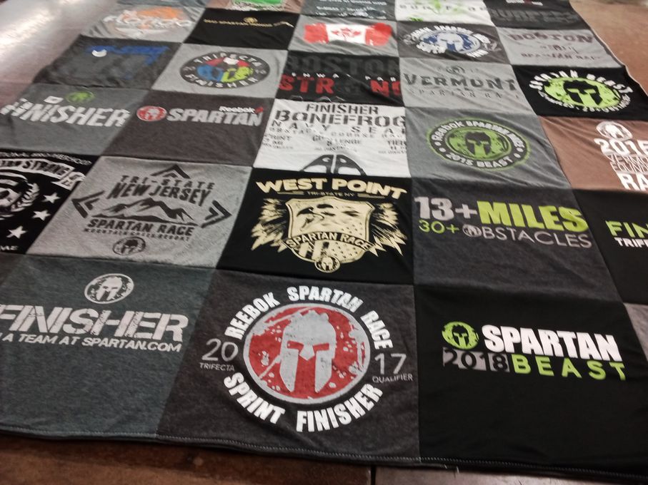 T-shirt quilt with fitness, obstacle courses themes by Tammy from AL
