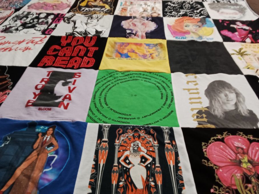 T-shirt quilt with music, art themes by Daniel from CA