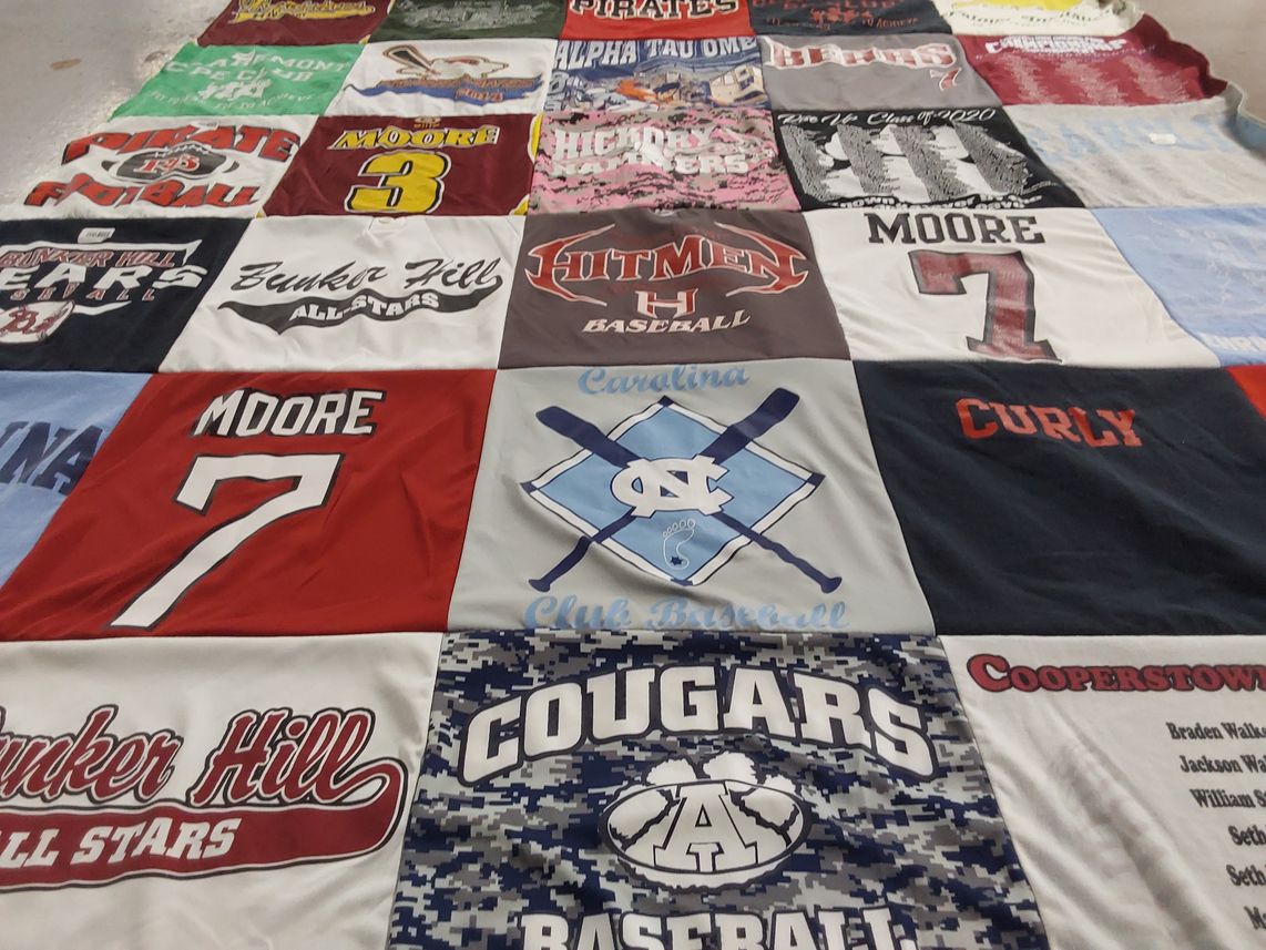 T-shirt quilt featuring bunker hill all stars, cougars baseball by Gerri from NC