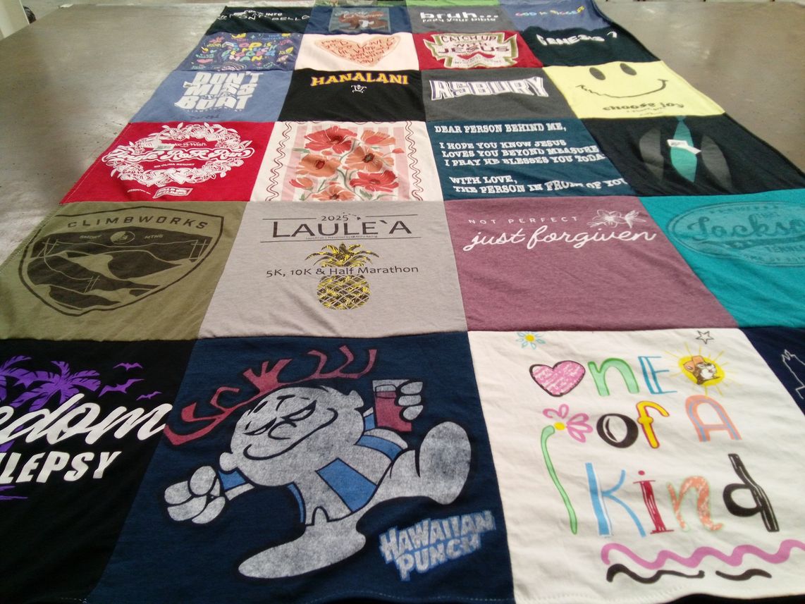T-shirt quilt with running, fitness themes by Eleanor from HI